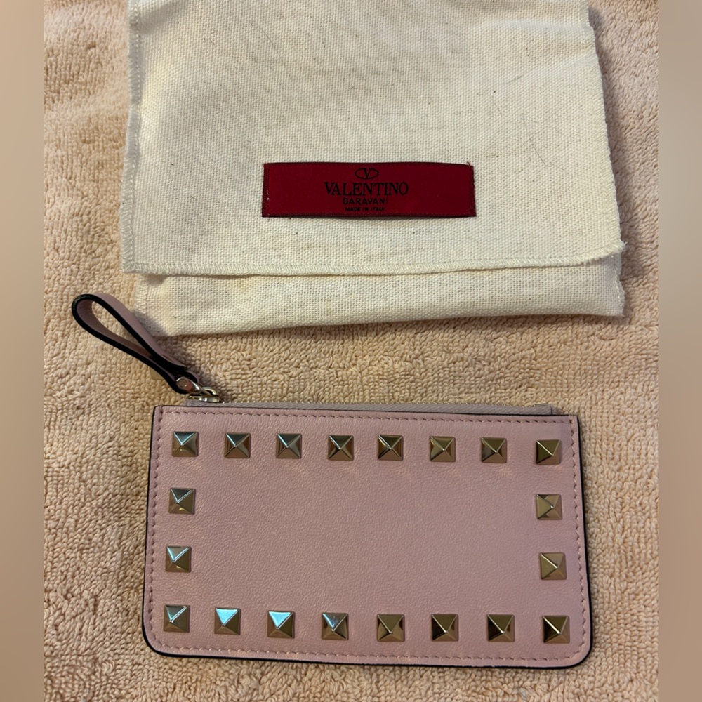 Valentino Pink Studded Coin & Card Pouch